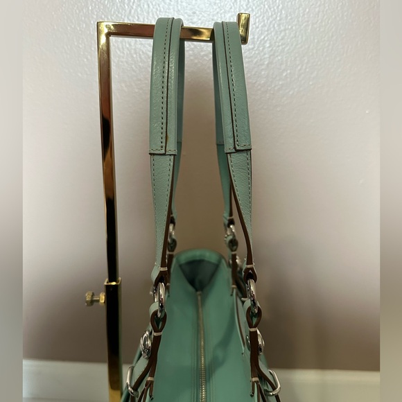 Coach EUC Turquoise Leather Pleated Gallery Shoulder Tote with COA - Picture 12 of 17
